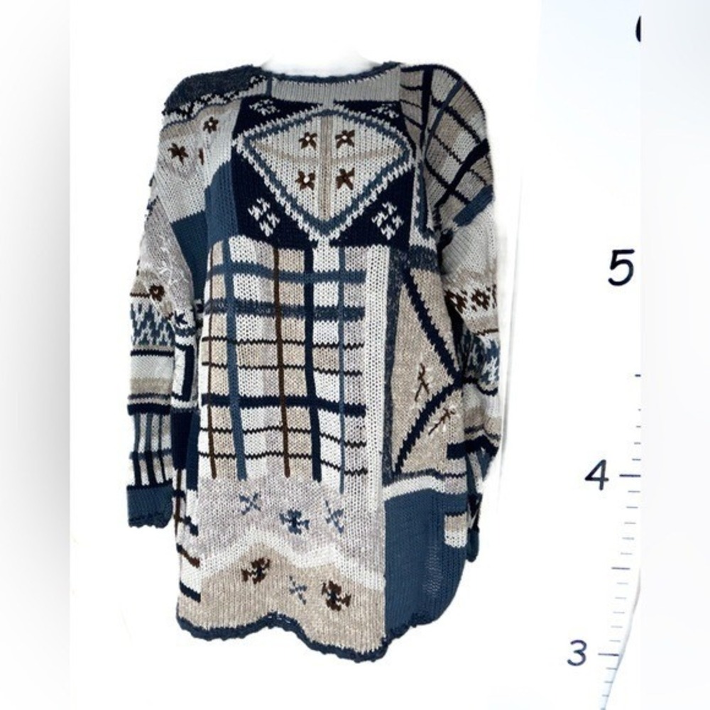 Heirloom Collectibles‎ Blue/White Patchwork Cottagecore Sweater 1X